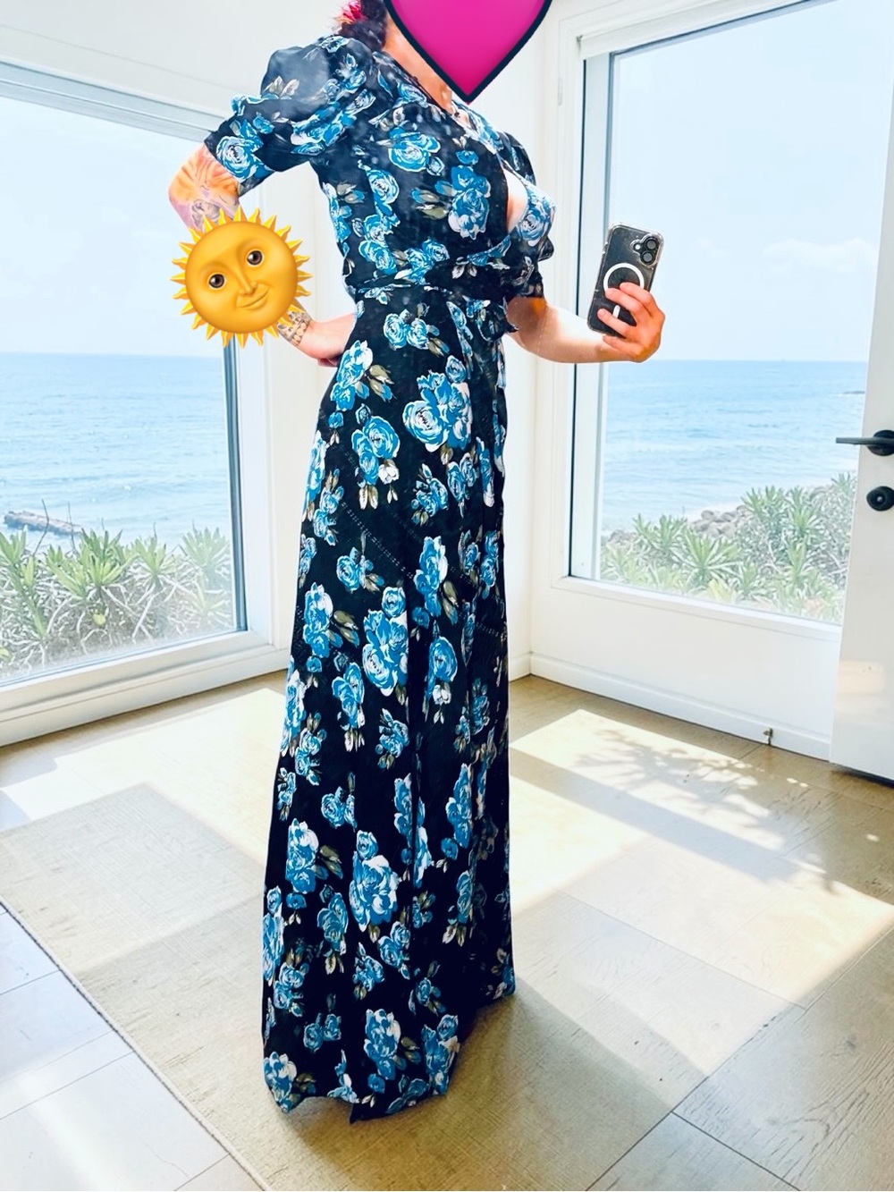 Reformation Blue Floral Maxi Puff Wrap Dress | Size M | Never Worn Orig $248